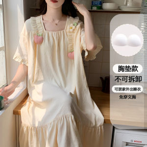 Summer Thin Short Sleeve Sleepwear Womens Cute Cartoon Loose plus Size Home Clothes Princess Style Cloud Cotton Nightgown