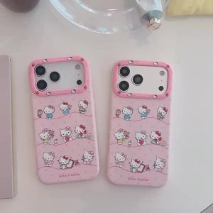 Sanrio | Korean Cute Cartoon Silicone Pink Sanrio Full Screen KT Phone Case For iPhone 17 16 15 Pro Max Shockproof Protective Soft Cover