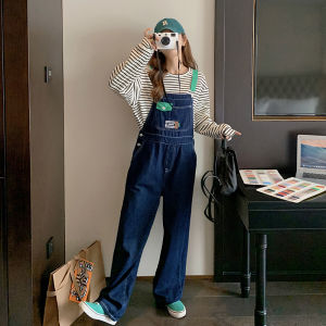 Salt And Sweet Denim Overalls Womens Two-Piece Set Autumn Casual College Style High Waist Wide Leg Pants Korean Version