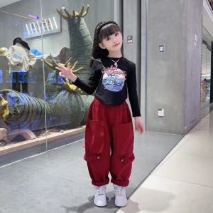Girl Hip Hop Pants Spring and Autumn Children Red Cargo Pants Teens Autumn Clothing Lantern Pants 9 Girl Long Sleeve T-shirt