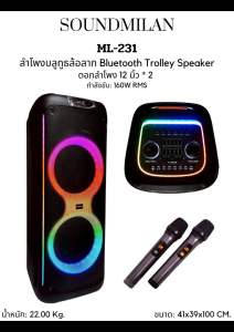 (160W) ลำโพงบลูทูธ SOUNDMILAN รุ่น ML231 12นิ้ว2ดอก (12นิ้วเบิ้ล) ฟรีไมค์ลอย2ตัว เสียงดี เบสแน่น ลำโพงพกพา แบตในตัว Karaoke box