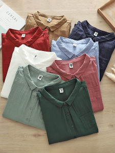 Pure Cotton Long Sleeve Shirt Womens Artistic Sharp Collar Loose Fit Slimming Baby Cotton Thread Top Versatile Simple Design