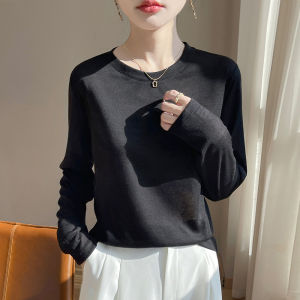 Slim Fit Knitted Long Sleeve T-Shirt Womens Autumn Winter New Style Outerwear Base Layer Top Versatile Commute Style Regular Thickness