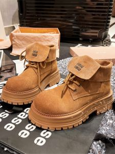 Giày Bốt Martin Da Thật Phong Cách Đường Phố Mùa Hè 2025 Giày Bốt Xe Máy Cổ Chữ Cái Giày Bốt Màu Vàng Hai Chiều Giày Nữ Đế Dày