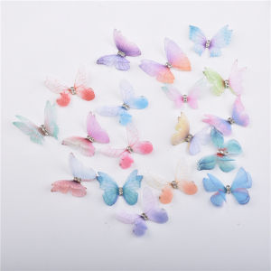 Handmade DIY Artificial Tulle Butterfly 3cm Double Layer Diamond Photo Hair Clip Decoration Earrings Clavicle Chain Accessories Material