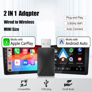2026 NEW Chip 2in1 Wireless CarPlay Android Auto Adapter Mini Design 5.G-WiFi & BT Low Latency Plug & Play for Wired OEM Cars