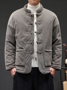 New Chinese Style Mens Cotton Padded Jacket Thickened Corduroy Warmth Fashionable Outerwear Retro Tang Han Costume