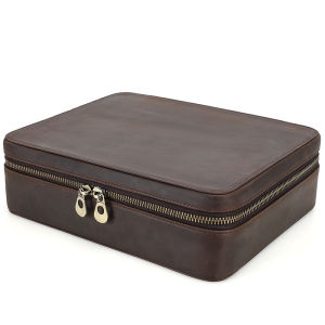Hiram Retro Crazy Horse Leather Rectangular Watch Storage Box 8 Slots Travel Handmade Watch Box
