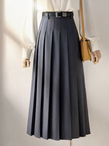 กระโปรงสูทสีเทาเอวสูง กระโปรงทรงเอ กระโปรงทรงร่ม กระโปรงทรงเอยาวปานกลาง กระโปรงทรงเอจีบ กระโปรงสูทสำหรับผู้หญิง ฤดูใบไม้ร่วง 2025