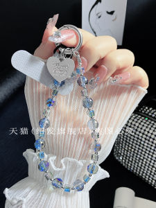 Luxury Crystal Mobile Phone Chain Pendant Grey Blue Rhinestone Womens Bag Key Card Holder High End Fashion Jewelry Accessory