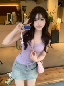HUOLISI | Purple Large Collar Ice Silk Tshirt