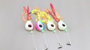 TEASER Hot Moon Big Eye Fake Lure + Beard Guy Modified UV Night Glow Boat Fishing Lure for Trout Cod and Sea Bass