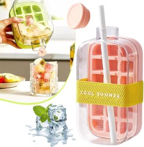 ขวดลูกบาศก์-กระบอกน้ำถาดน้ำแข็งก้อนแบบ2อิน1ถาดและขวดน้ำแข็งก้อนแบบ2อิน1สำหรับตู้แช่แข็งที่ปล่อยน้ำแข็งได้ง่ายเหมาะสำหรับกาแฟน้ำผลไม้และเครื่องดื่ม (1ชิ้น)