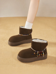 Josiny | Thick Sole Warm Snow Boots with Non-slip Retro Beading Design