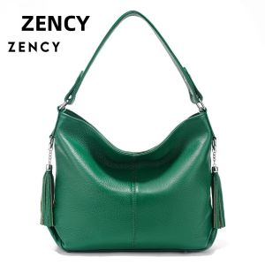 Túi Xách Tua Rua Da Màu Xanh Đậm Zency Dành Cho Nữ Dung Tích Lớn Đa Năng Da Bò Mềm Hobo Thiết Kế Túi Đeo Vai