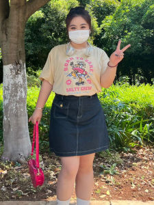 plus Size Womens Denim Mini Skirt A-Line Summer Slimming High Waist Cotton Blend Casual Korean Style Frock for Heavy Girls