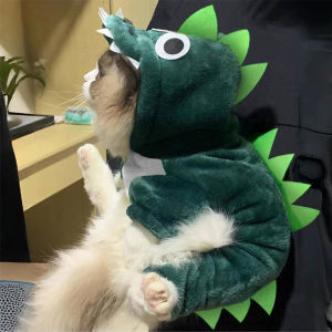 Warm Fleece Dinosaur Costume Cat Clothes Blue Cat Toy Pet Winter Clothes Anti Shedding Soft Fabric Large Size Universal Fit
