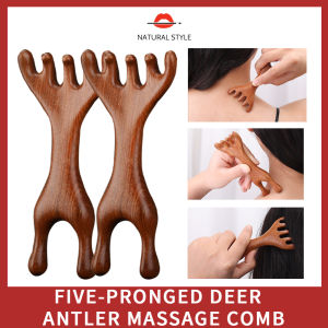 【Natural style】2-in-1 Body Meridian Massage Comb Sandalwood Deer Antler Wide-Tooth Acupuncture to Help Blood Circulation Natural Scraping and Dredging Device