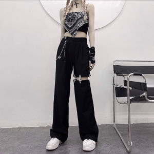Quần Ống Rộng Dáng Rộng Thoải Mái Phong Cách Đường Phố Tối Giản Không Đối Xứng Cạp Cao Mùa Hè 2025 Polyester