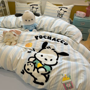 Cute KT Cat Pure Cotton Embroidered Four-Piece Bedding Set Thick Winter Duvet Cover Sheet Dormitory Three-Piece Set