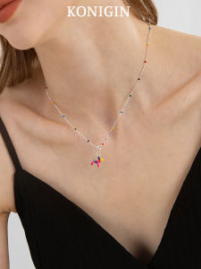 Konigin Colorful Balloon Dog Necklace Womens S925 Sterling Silver Clavicle Chain Pendant Luxury Minimalist Summer Neck Chain