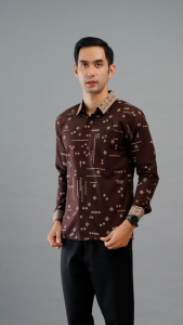 Handara Batik Premium Pria Lengan Panjang Slim Fit Furing - Garvi Mahogany