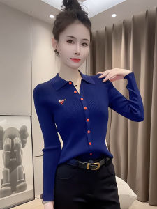 Slim Fit Knitted Sweater Womens Autumn Winter New Style Popular Base Shirt Open Cardigan Versatile Long Sleeve round Neck Top