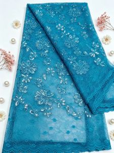 2026 High-Quality Nigerian Sequins Cotton Embroidery Lace Fabric Tulle for Wedding Party Dresses African Chiffon AT2823