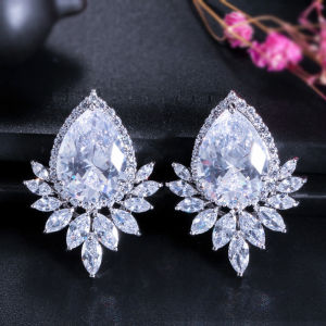 SEQUITO Luxury Bridal Platinum Color Wedding Jewelry Inlaid Twinkling White Waterdrop AAA Cubic Zirconia Stones Women Big Stud Earrings for Dress Accessories SE720