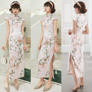 Váy Dài Hai Lớp in Lụa Ôm Vừa Vặn Phong Cách Shanghai Cổ Điển Thường Ngày Váy Cưới Dài Không Tay Cạp Cao Phong Cách Trung Hoa