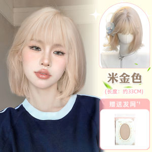 Womens Short Hair Wig Blonde Summer New Style Lolita Daily Anti-Aging Bob Sweet Cool Realistic Full Head Covering