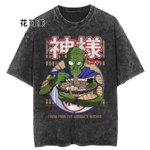 Bandai | 2026 Anime Dragon Ball Anime Printed Water Washed Vintage Short Sleeved T-shirt Anime Casual Loose