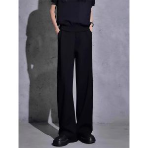 Black Straight Leg Mens Pants Ice Silk Thin Style Casual Trousers Autumn Season Breathable Fabric Youth Fashion Pure Color