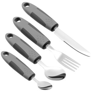 4Pcs Adaptive Utensils Set Stainless Steel Bendable Cutlery Set for Hand Tremors Elderly ArthritisParkinsons-Built Up Utensils