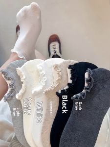 BAIZIYUAN | Floral Lace Gray Summer Short Socks Cotton Breathable Anti-slip