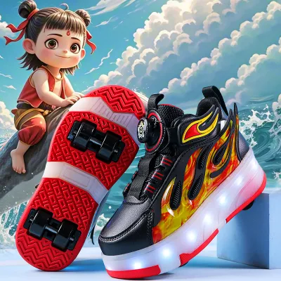 Children 4-Wheel Hidden Flashing Removable Skate Shoes