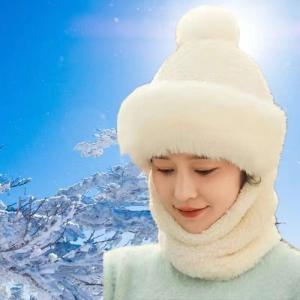 Winter Thickened Fleece Bicycle Hat Womens Korean Style Scarf Mask Integrated Warm Ear Protection Windproof Outdoor Riding Cap