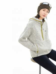 Floral Yarn Fleece Color Block Hoodie Half Zip Sweater