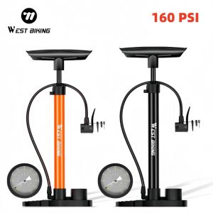 WEST BIKING 160 PSI Bicycle Pump With Gauge Schrader Presta Valve Bike Pump Motorcycle Ball Tire Inflation Pump Bike Accessories