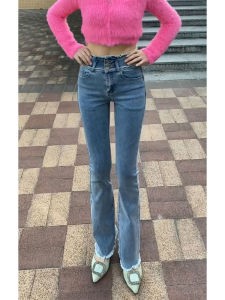 MANMI | Quần Jeans Xòe Dây Đai Cao