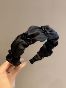 Black Wide Edge Crystal Hairband Womens High Top Skull Fashionable Fresh Outburst Hair Accessories Korean Style Satin Material