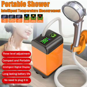 ฝักบัวแบบพกพาอัพเกรดฝักบัวอาบน้ำตั้งแคมป์พร้อมแบตเตอรี่6000MAh ชาร์จได้และดีไซน์ด้านล่างจมฝักบัวกลางแจ้งพร้อมจอแสดงผลดิจิตอลอัจฉริยะเหมาะสำหรับการเดินป่า