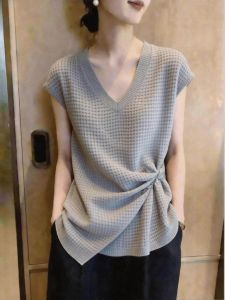 KUNAILIN | Stylish Casual Knitwear V-Neck Short Sleeve Waist-Shaping