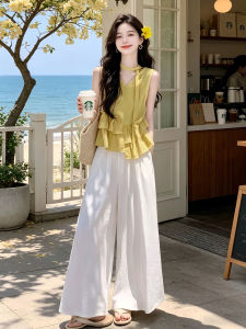 Karrar betsey | Bộ Đồ Hè Nữ Áo Gile và Quần Ống Rộng