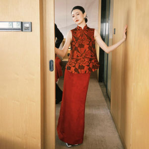 New Chinese Style Wedding Dress Skirt Red Retro Reformed Cheongsam Return Home Drinking Suit for Engagement And Wedding