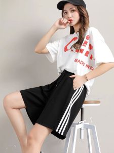 MiiOW | Loose Sporty Womens Short Pants Summer 2024 New Three Bars Casual A-Line 5 Wide Leg Medium Length Outdoor Wear High Waist