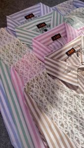 Aidi - Kemeja Salur Mix Brokat Wanita Oversize - Atasan Wanita Lengan Panjang - Blouse Kombinasi Terbaru - Kemeja Wanita Korean Style