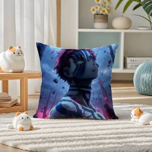 Bandai | Demon Slayer Tomioka Giyuu Anime Plush Pillow Cover Soft Short Plush Cushion Cover For Sofa Bedroom Home Decor Gift Decoration