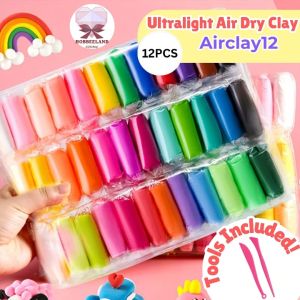 Airclay12 Ultralight Air Dry Clay Set of 12pcs with free tools Art School Project Creative craft quick drying clay