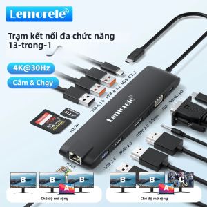 Lemorele | Cổng Kết Nối Đa Năng Lemorele 13 Trong 1 USB-C 4K Dual HDMI VGA RJ45 Gigabit Với Đầu Đọc Thẻ SD Dành Cho Máy Tính Xách Tay Mac OS Bộ Chuyển Đổi USB 3.0